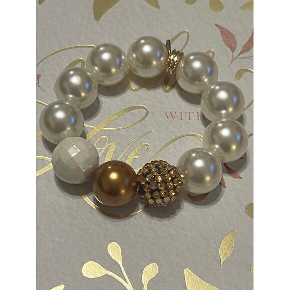 Handmade Classy Sparkly Faux Pearls Bronze Stretchy Dressy Festive - Picture 1 of 3